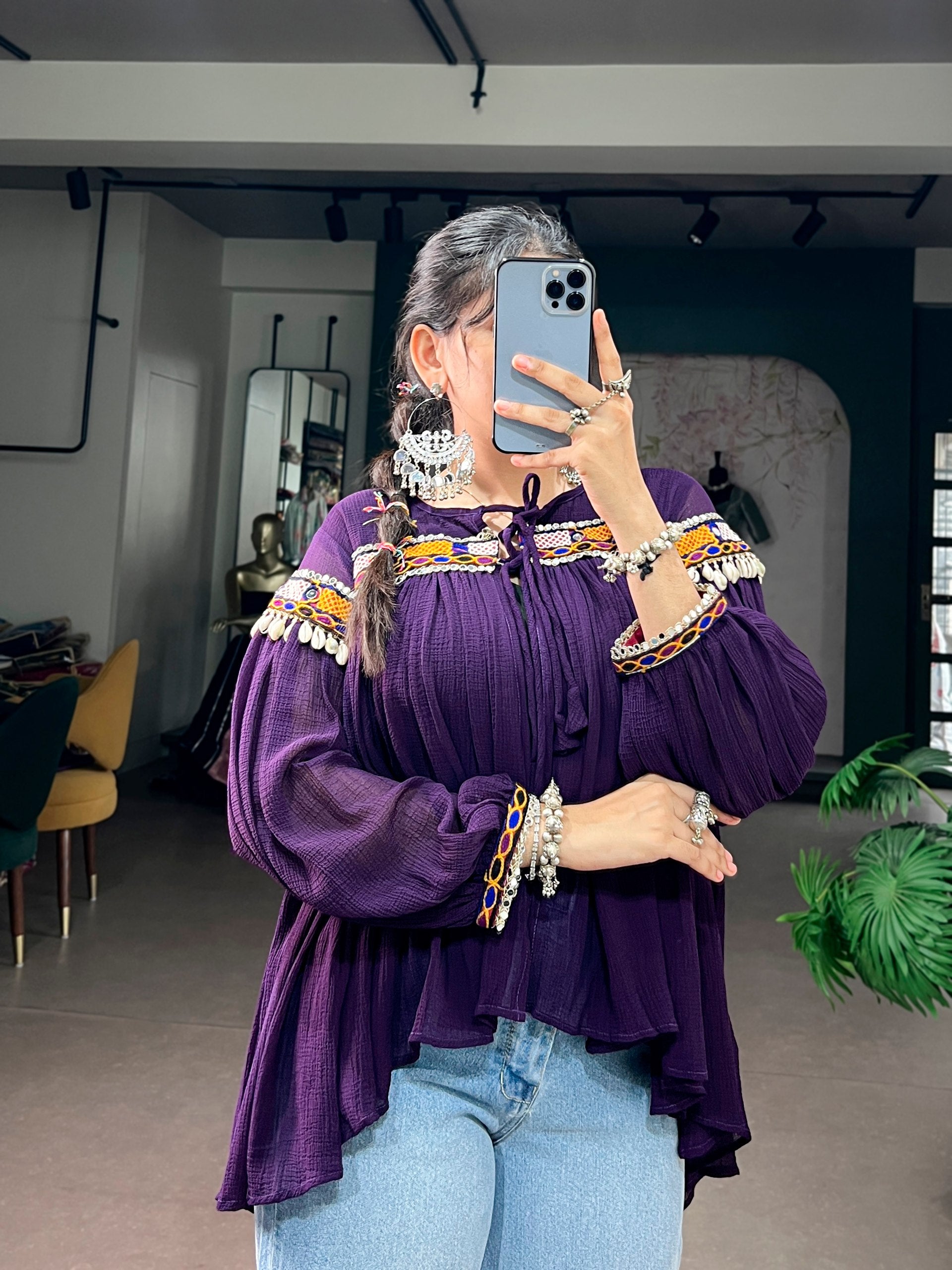 Garba Glam Top with Mirror & Gamthi Work