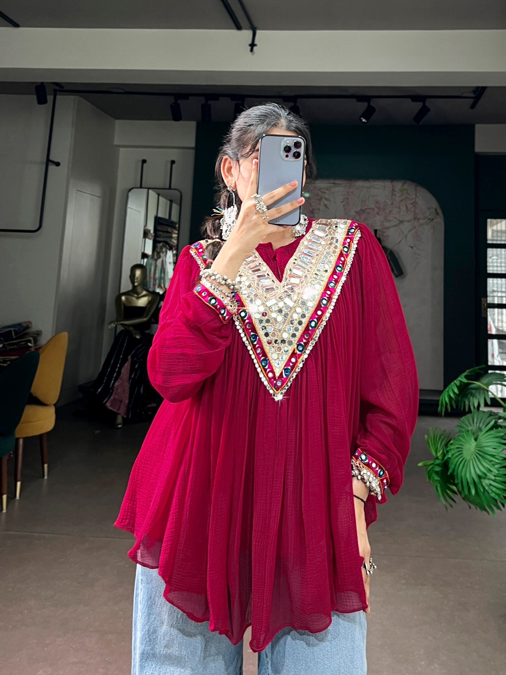 Garba Glam Top with Mirror & Gamthi Work