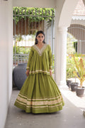Kora Cotton Zari Patta Lehenga with Mirror Work Blouse