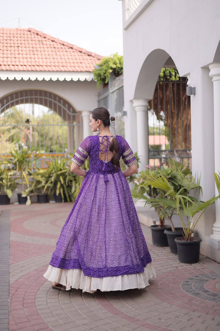 Navratri Special Bandhani Print Kurti with Kora Cotton Lehenga