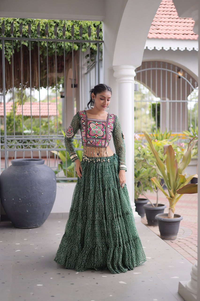 Navratri Special Green Bandhani Print Lehenga Choli