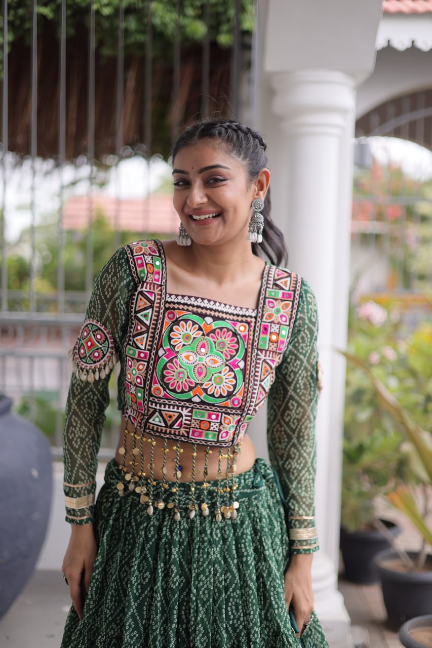 Navratri Special Green Bandhani Print Lehenga Choli