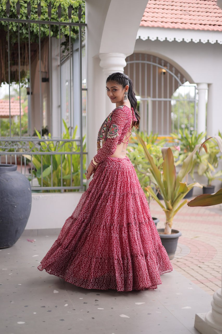 Navratri Special Green Bandhani Print Lehenga Choli