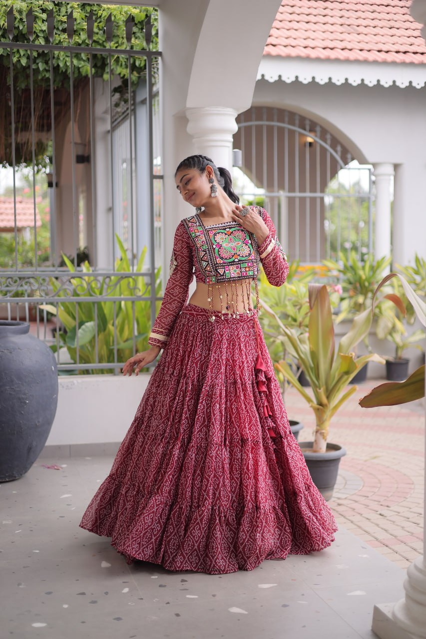 Navratri Special Green Bandhani Print Lehenga Choli