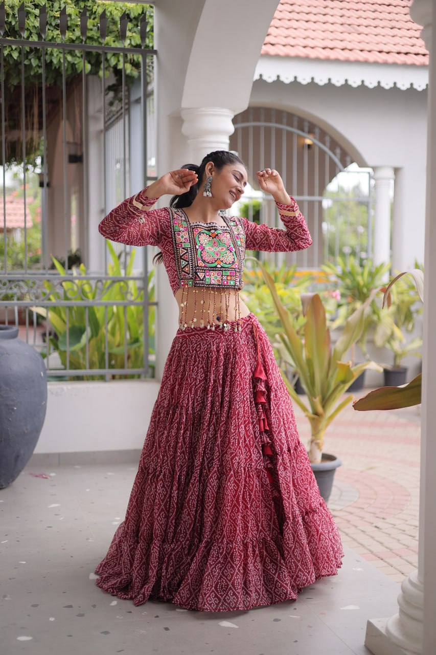 Navratri Special Green Bandhani Print Lehenga Choli
