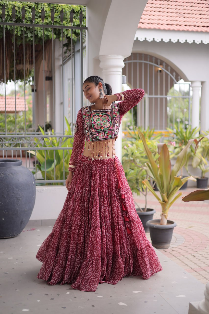 Navratri Special Green Bandhani Print Lehenga Choli