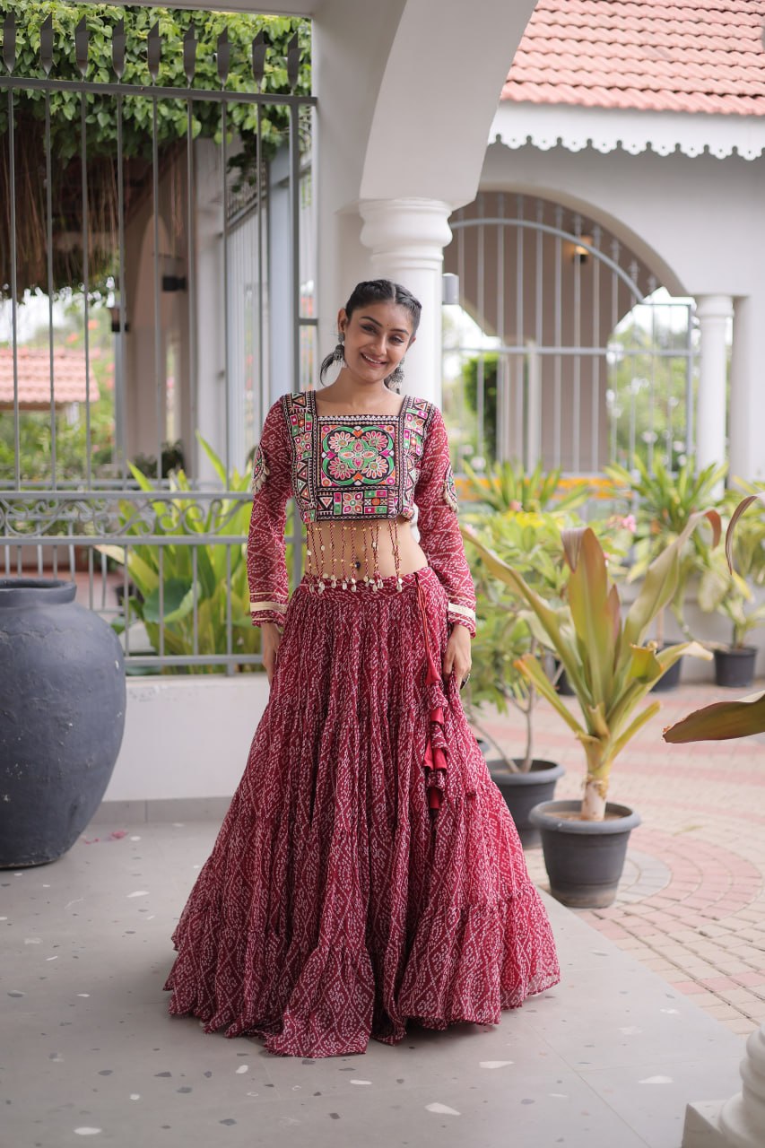 Navratri Special Green Bandhani Print Lehenga Choli