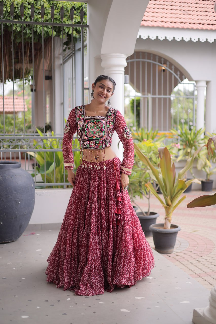 Navratri Special Green Bandhani Print Lehenga Choli
