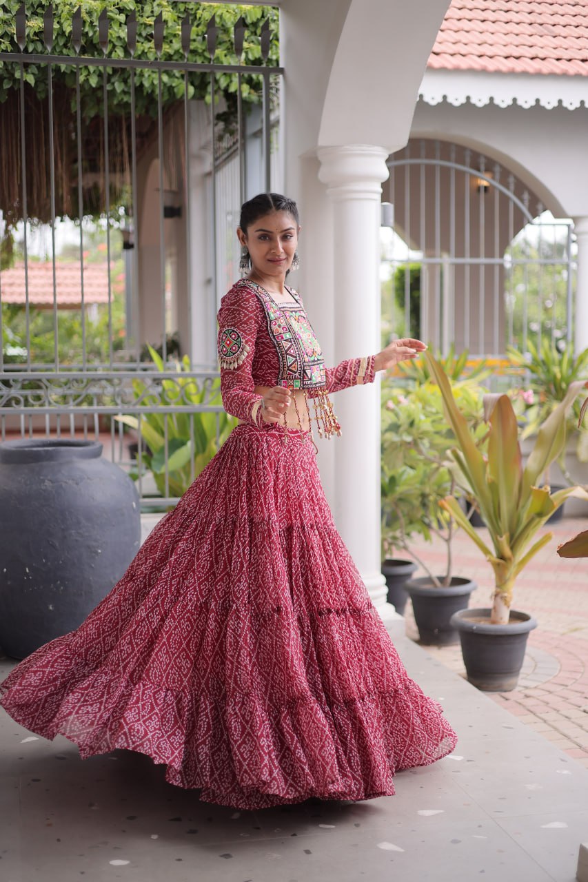 Navratri Special Green Bandhani Print Lehenga Choli