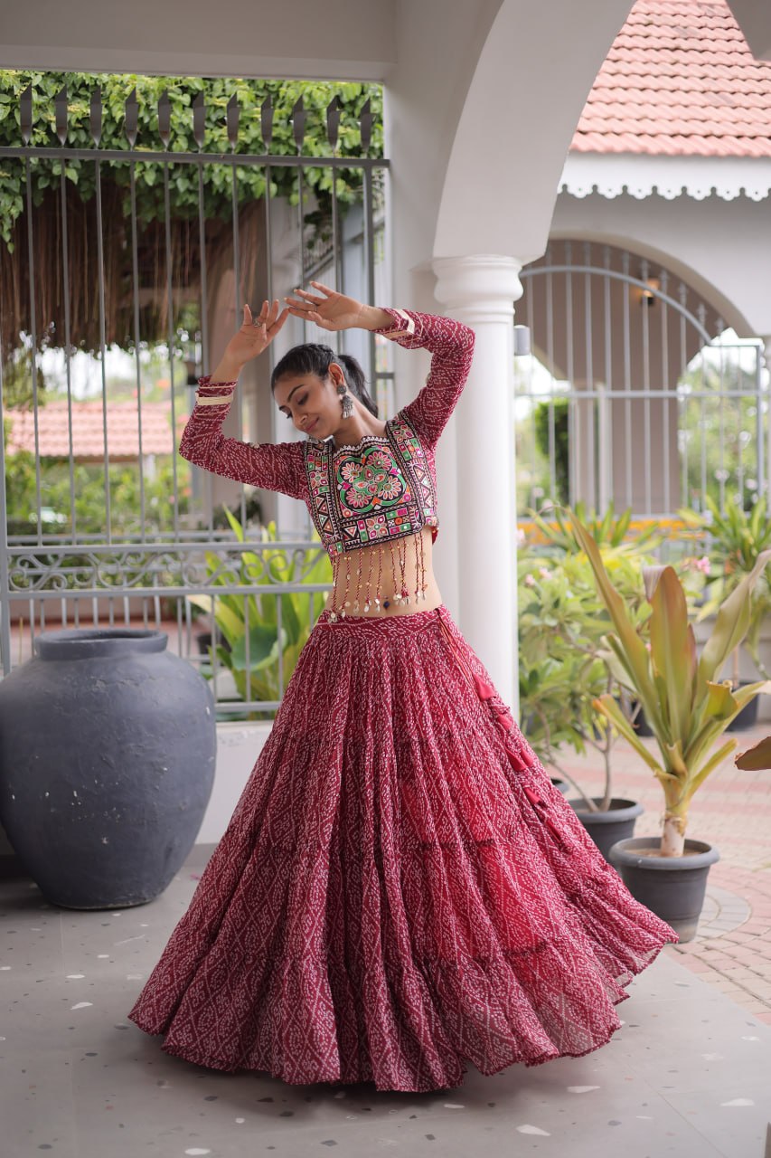 Navratri Special Green Bandhani Print Lehenga Choli