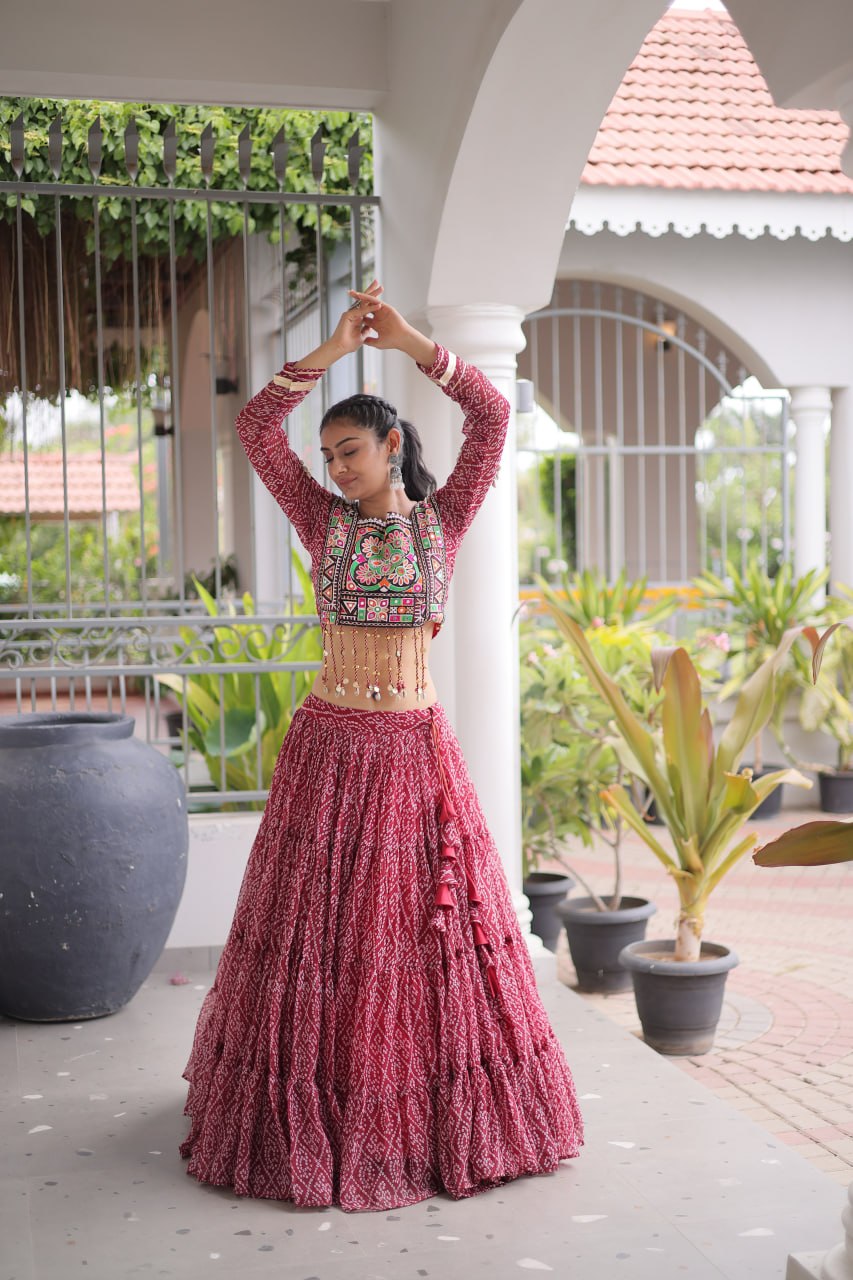 Navratri Special Green Bandhani Print Lehenga Choli