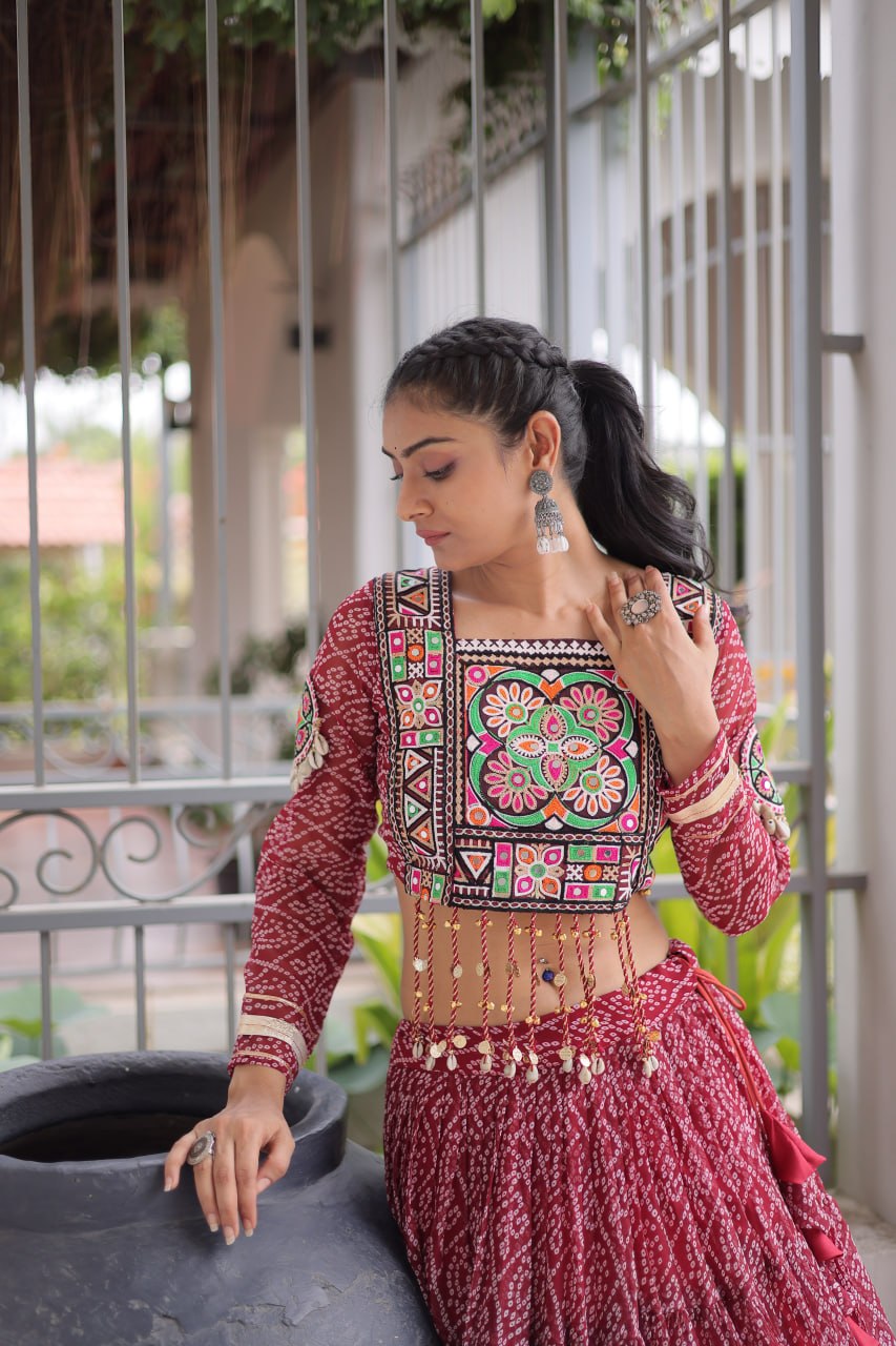 Navratri Special Green Bandhani Print Lehenga Choli