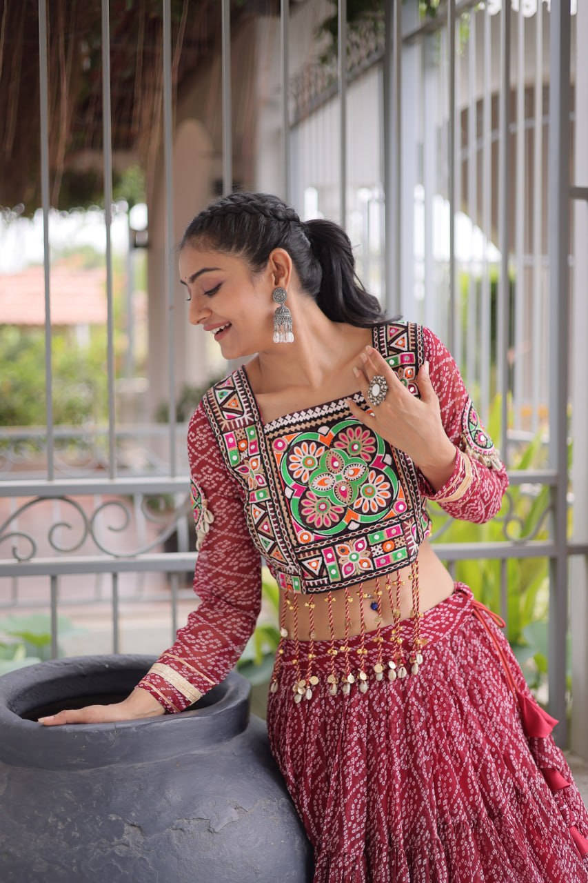 Navratri Special Green Bandhani Print Lehenga Choli
