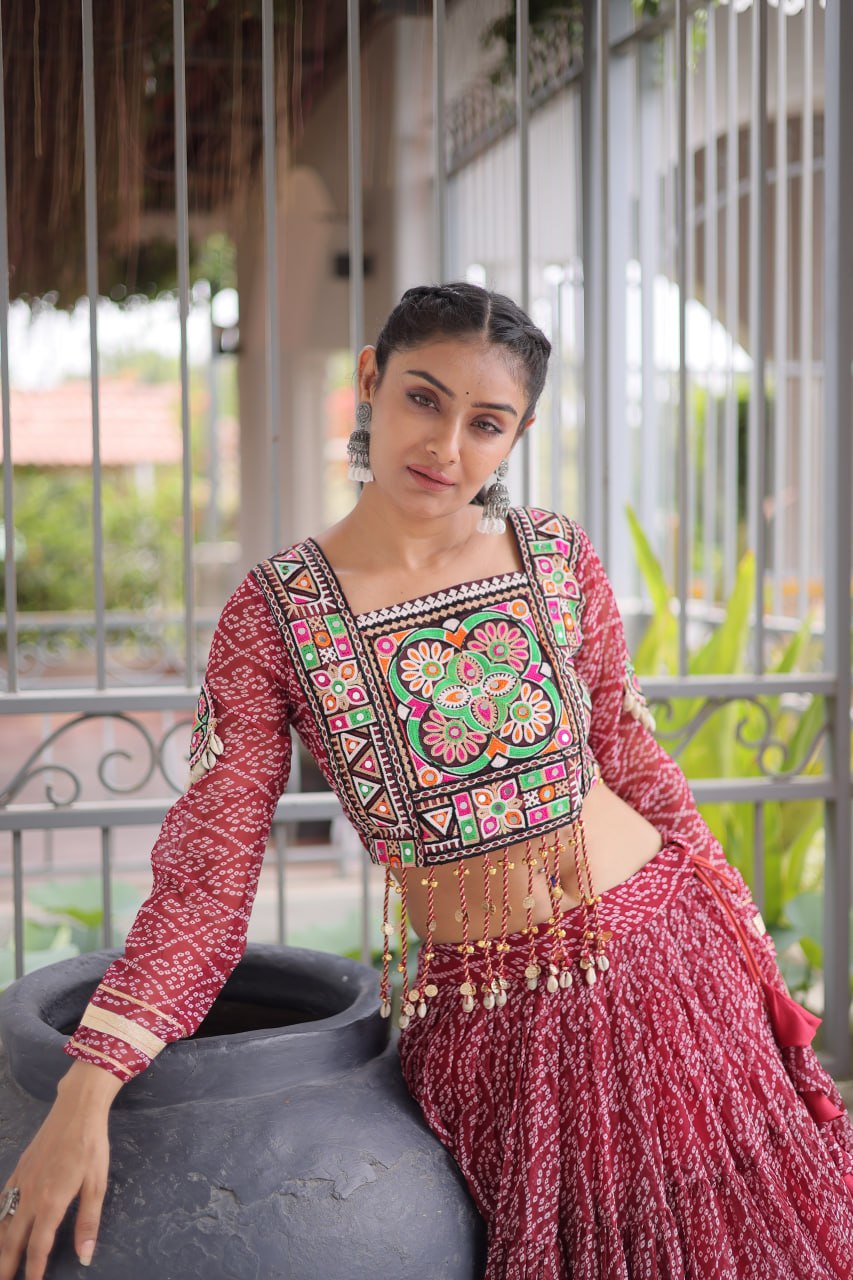 Navratri Special Green Bandhani Print Lehenga Choli