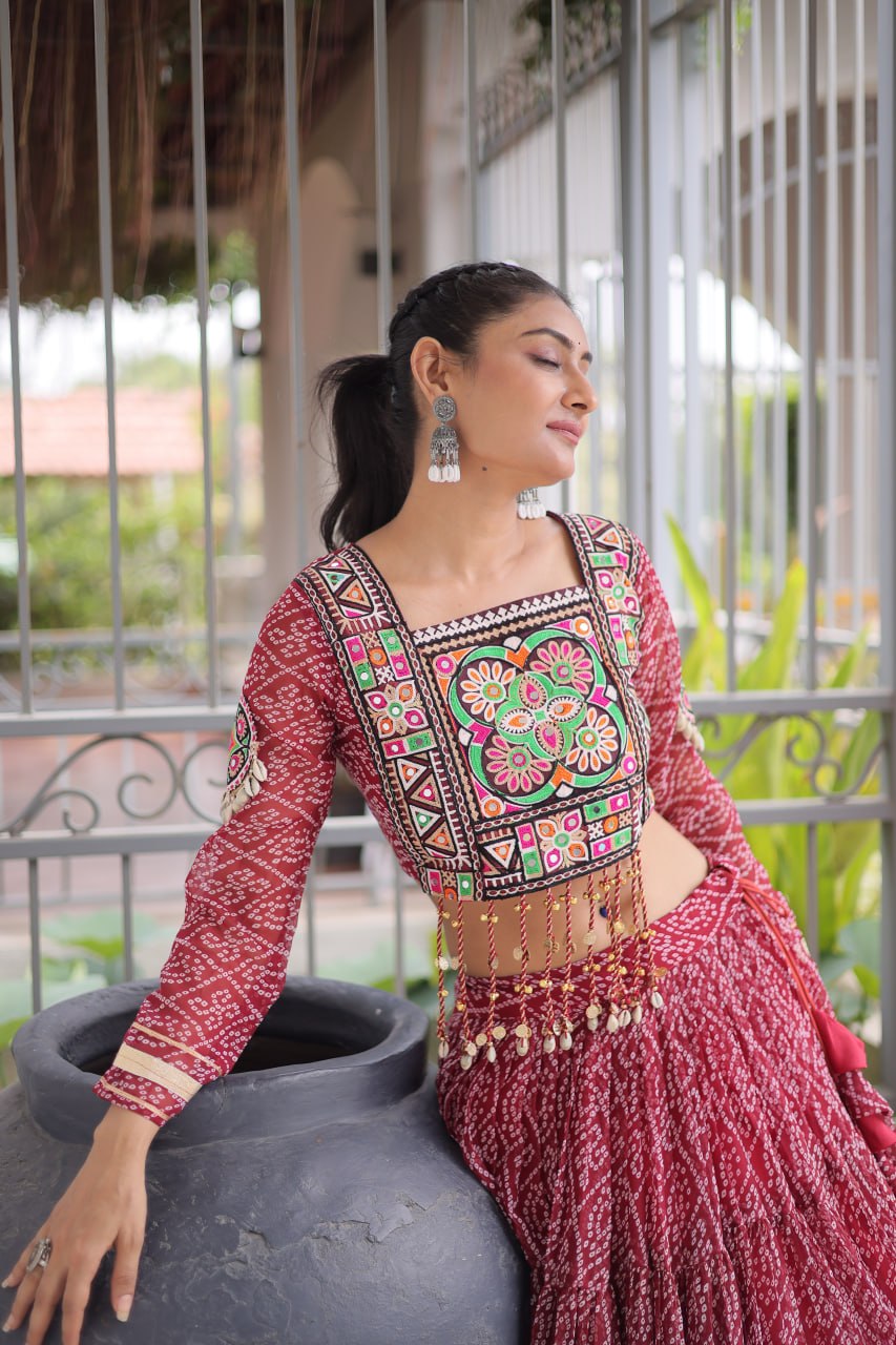 Navratri Special Green Bandhani Print Lehenga Choli