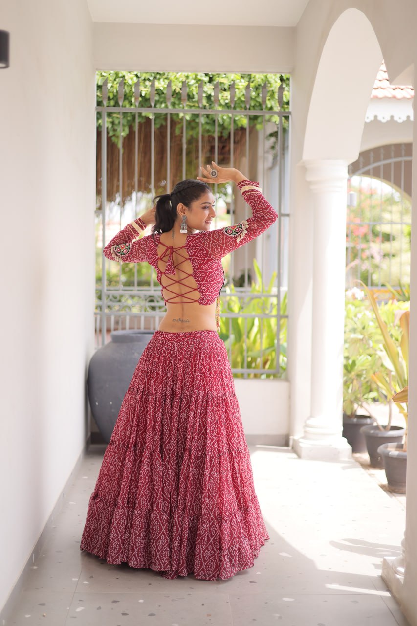 Navratri Special Green Bandhani Print Lehenga Choli