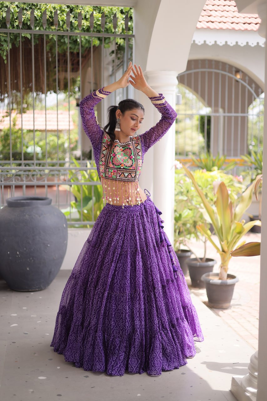 Navratri Special Green Bandhani Print Lehenga Choli