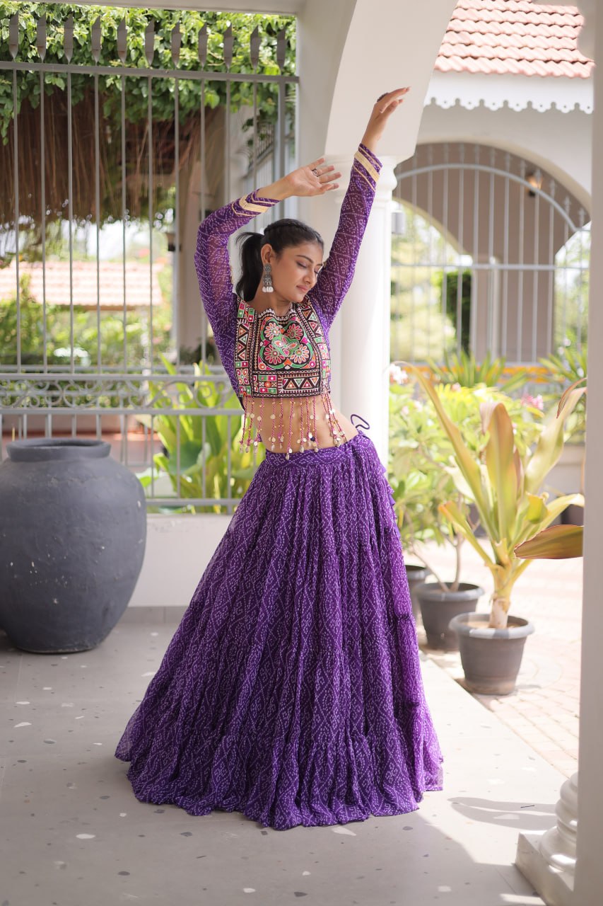 Navratri Special Green Bandhani Print Lehenga Choli