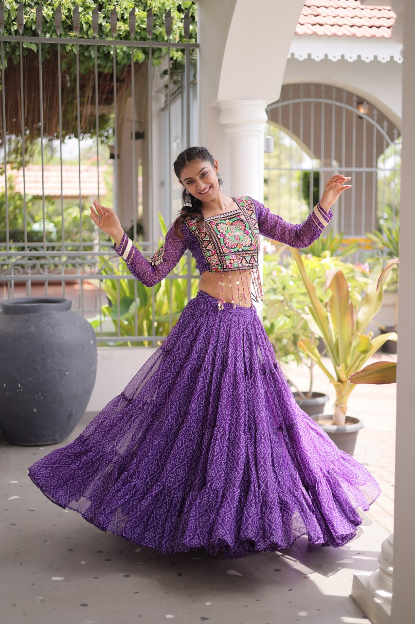 Navratri Special Green Bandhani Print Lehenga Choli