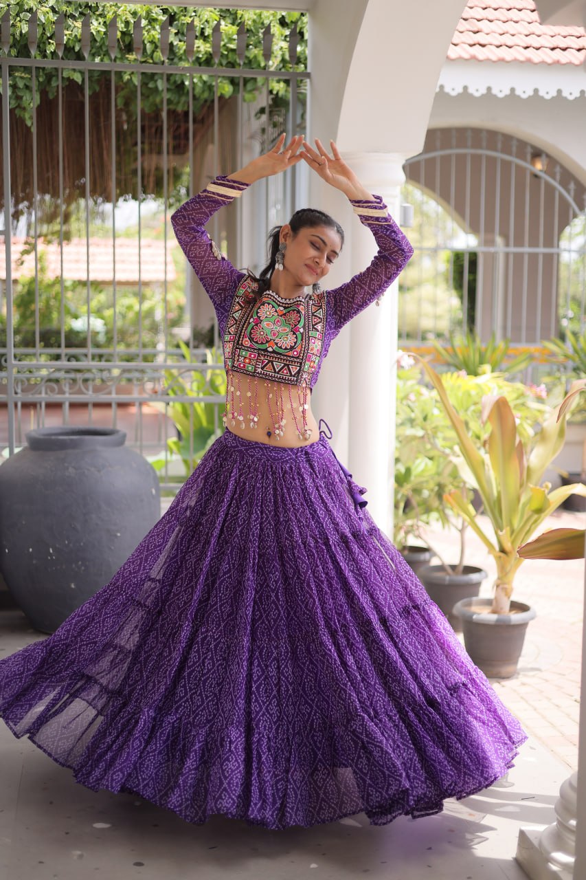 Navratri Special Green Bandhani Print Lehenga Choli