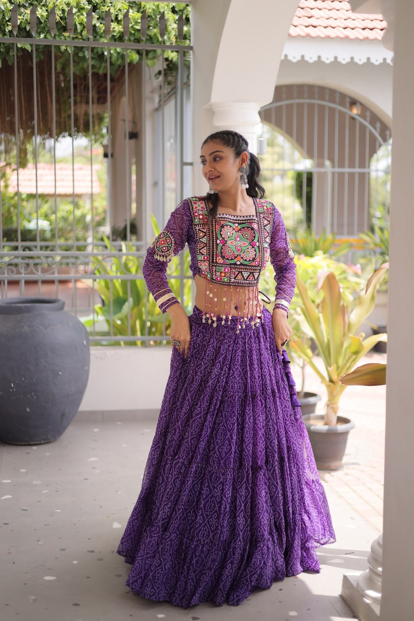 Navratri Special Green Bandhani Print Lehenga Choli