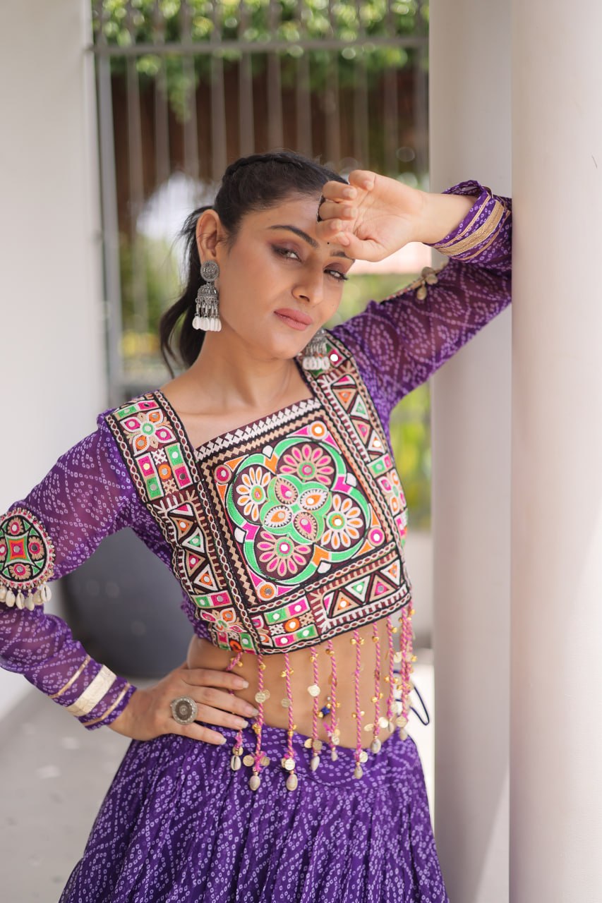 Navratri Special Green Bandhani Print Lehenga Choli