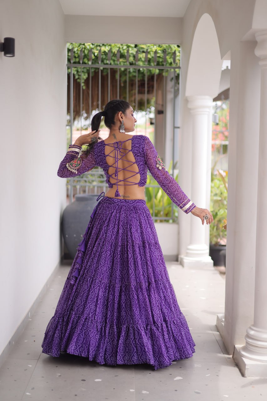 Navratri Special Green Bandhani Print Lehenga Choli