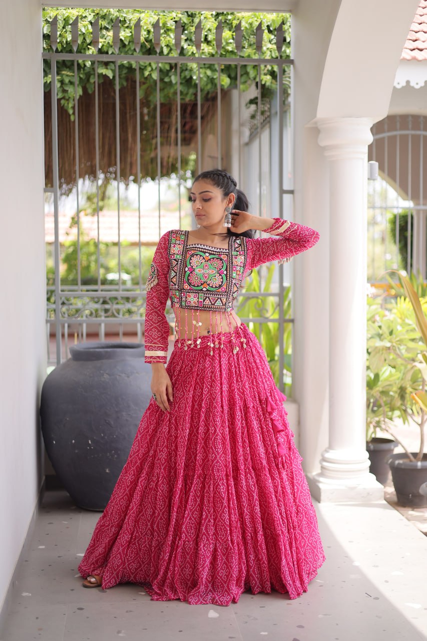 Navratri Special Green Bandhani Print Lehenga Choli