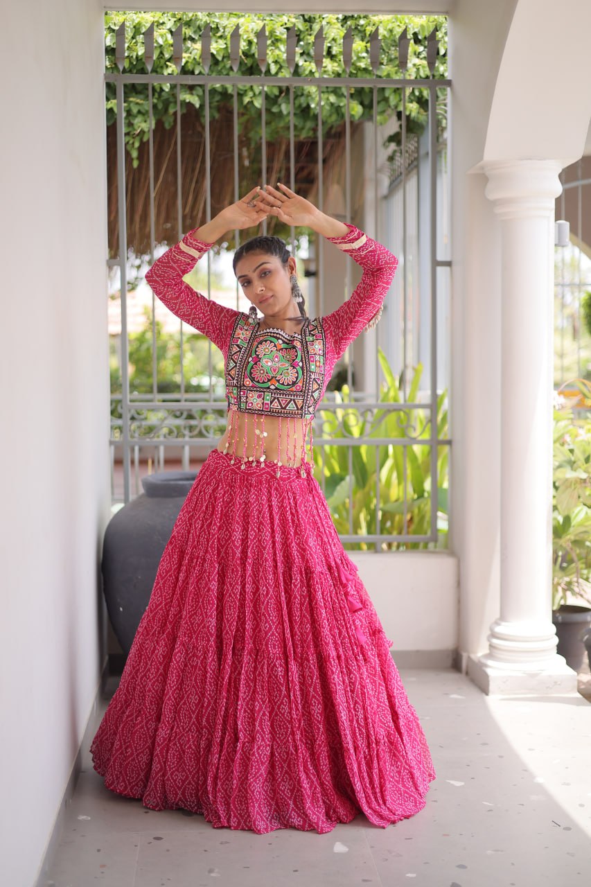 Navratri Special Green Bandhani Print Lehenga Choli