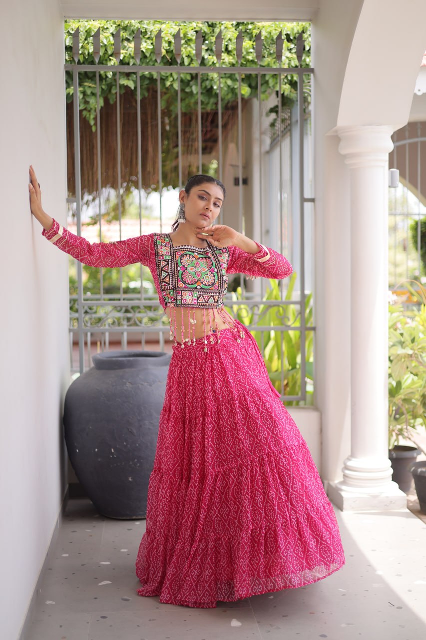 Navratri Special Green Bandhani Print Lehenga Choli