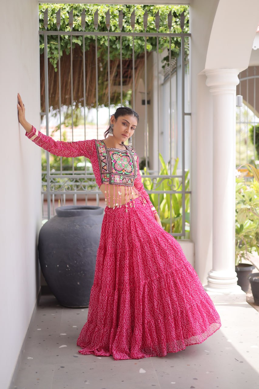 Navratri Special Green Bandhani Print Lehenga Choli