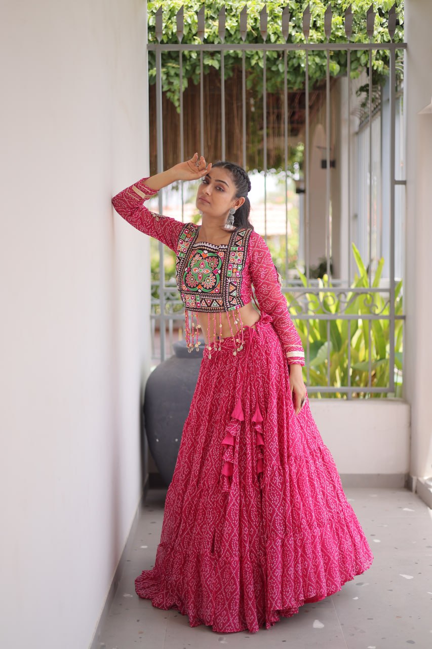 Navratri Special Green Bandhani Print Lehenga Choli