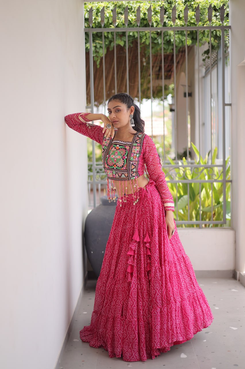 Navratri Special Green Bandhani Print Lehenga Choli