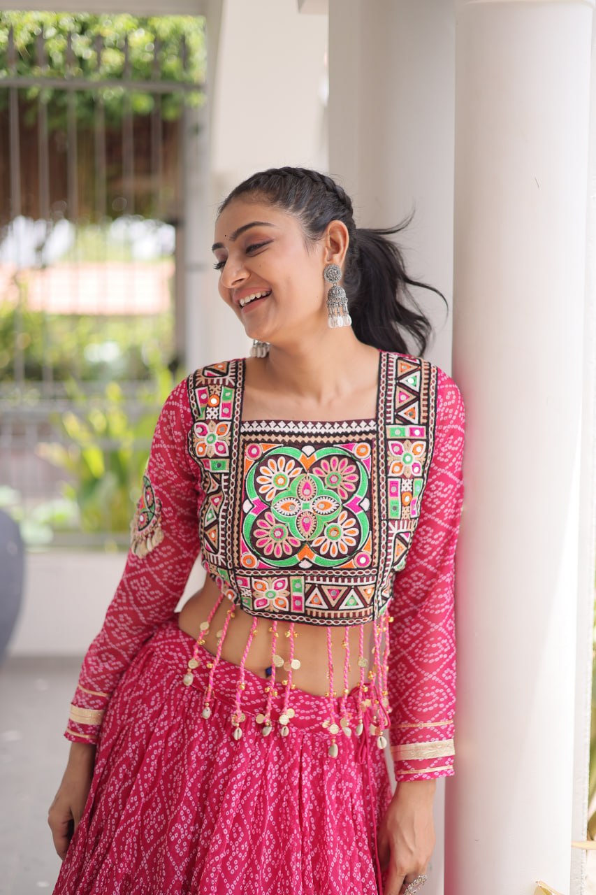Navratri Special Green Bandhani Print Lehenga Choli
