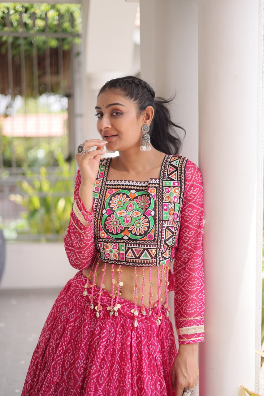 Navratri Special Green Bandhani Print Lehenga Choli