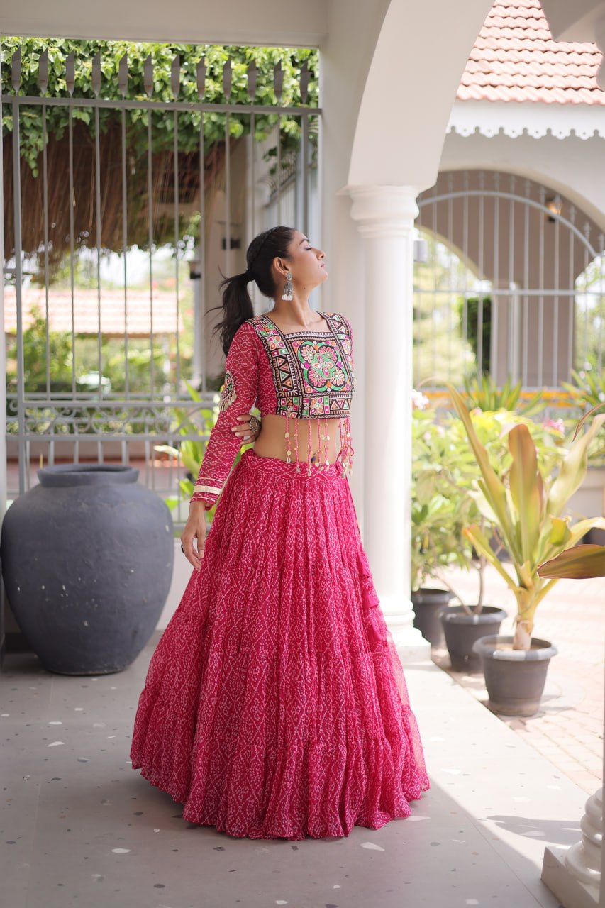 Navratri Special Green Bandhani Print Lehenga Choli