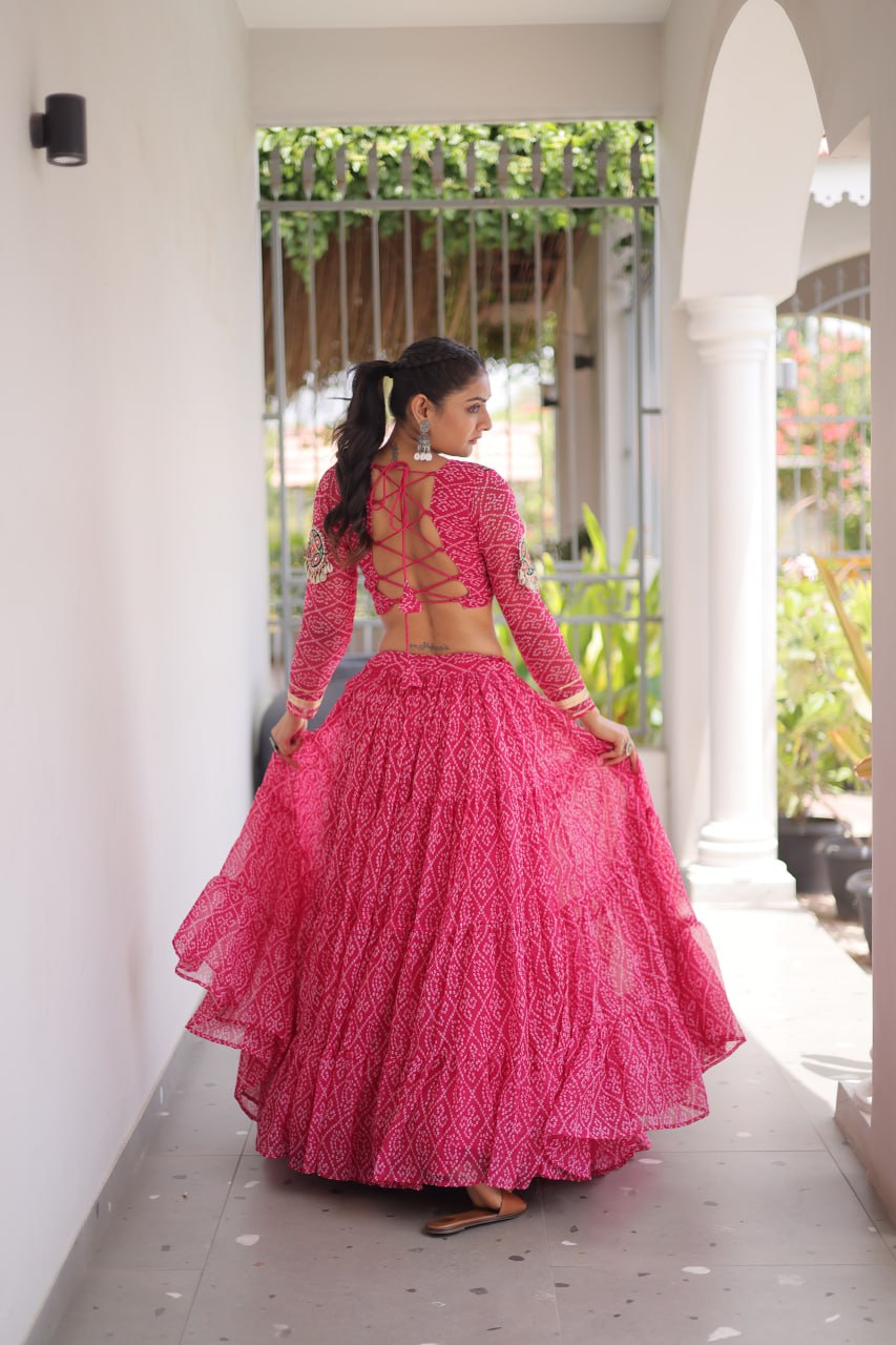 Navratri Special Green Bandhani Print Lehenga Choli