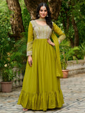 Parrot Amazing Georgette Beads Work Gown With Dupatta