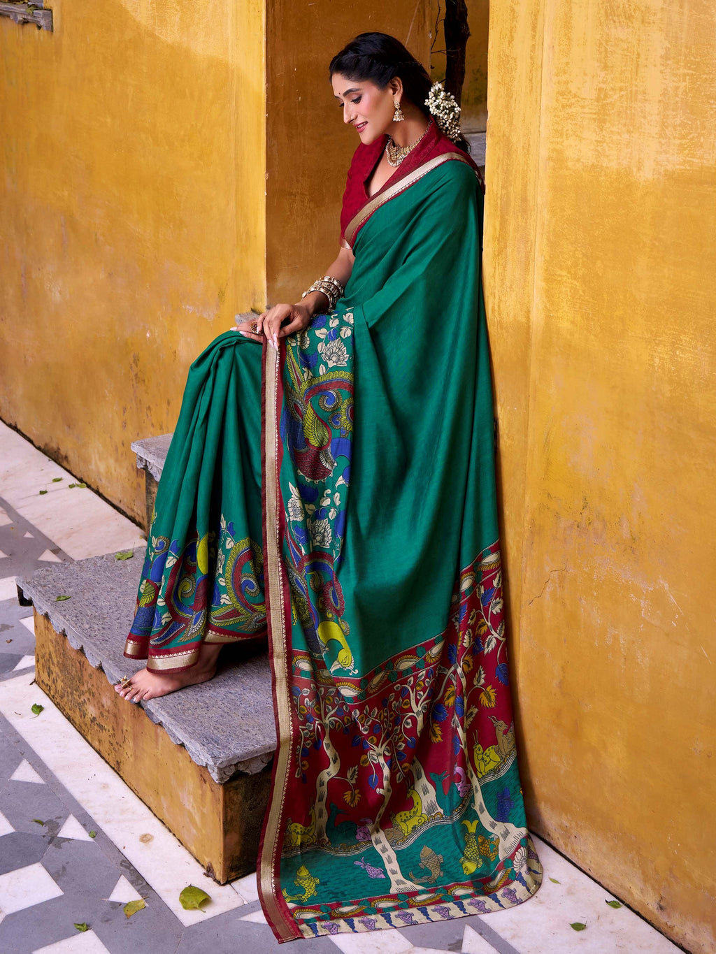 Green Enchanting Chanderi Weaving Saree With Blouse