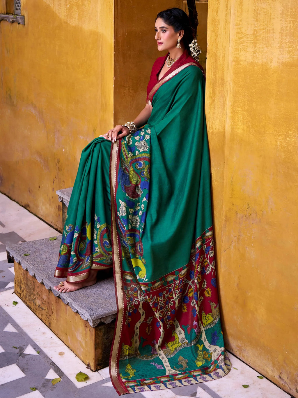 Green Enchanting Chanderi Weaving Saree With Blouse