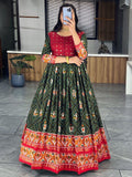 Red Marvelous & Bandhani Printed Silk Function Wear Gown