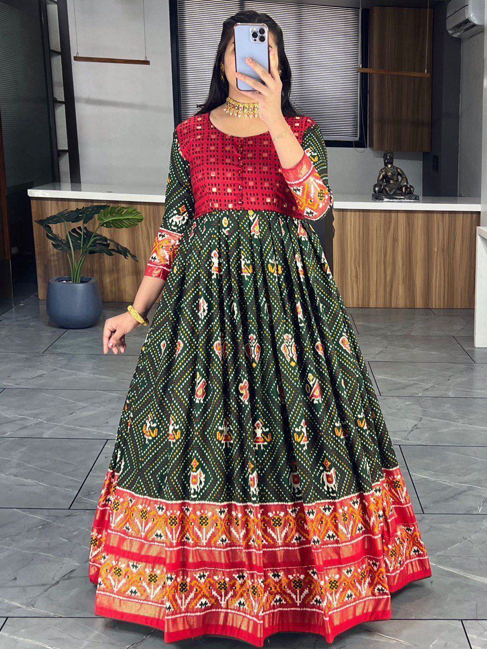Red Marvelous & Bandhani Printed Silk Function Wear Gown