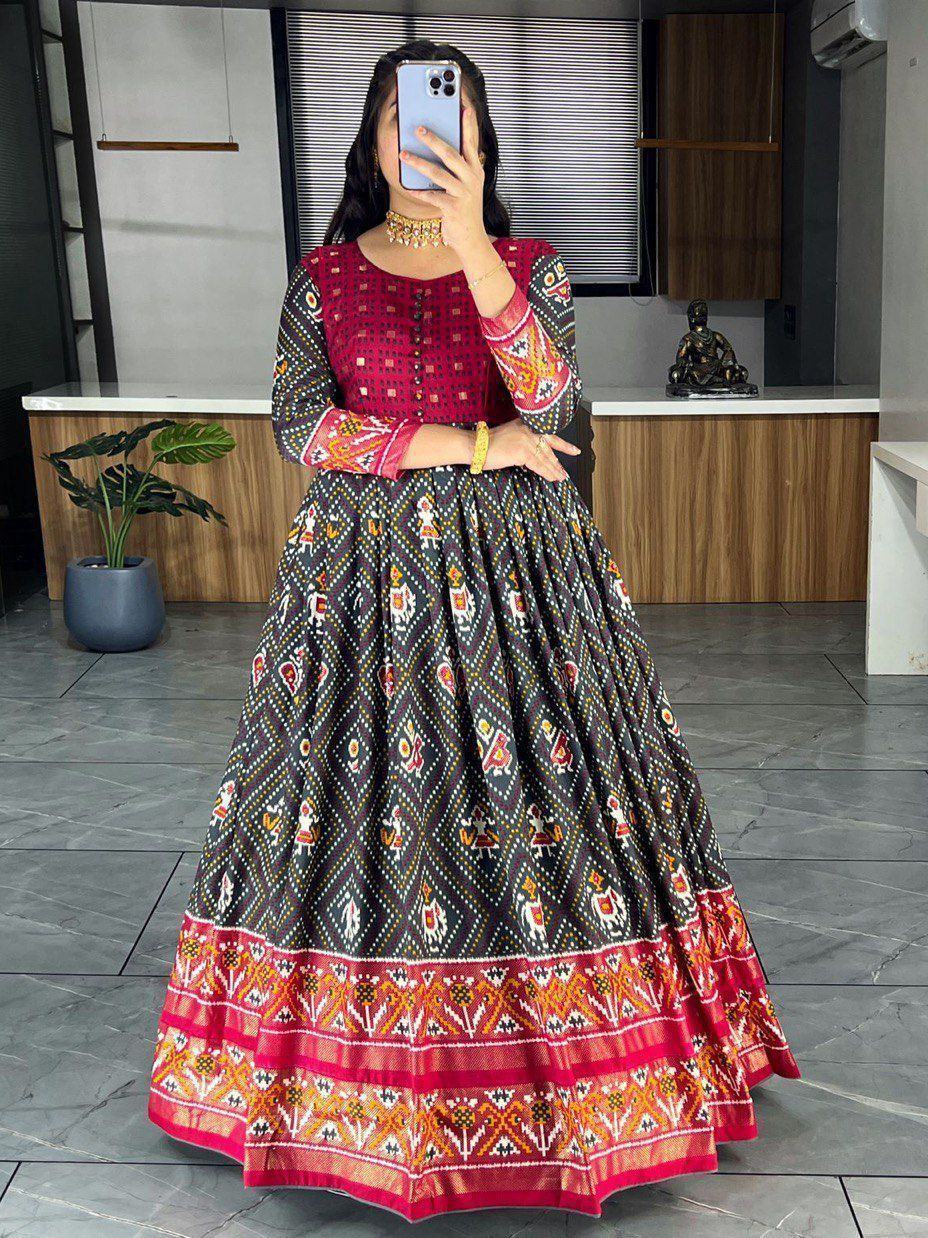 Grey Marvelous & Bandhani Printed Silk Function Wear Gown