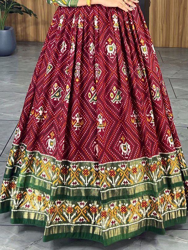 Maroon Marvelous & Bandhani Printed Silk Function Wear Gown