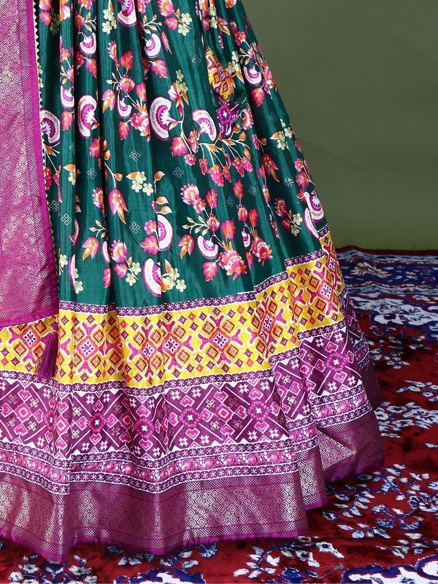 Green Beautiful Floral Printed Dola Silk Traditional Lehenga Choli