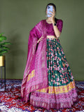 Green Beautiful Floral Printed Dola Silk Traditional Lehenga Choli