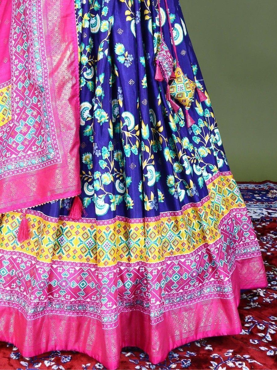 Blue Beautiful Floral Printed Dola Silk Traditional Lehenga Choli