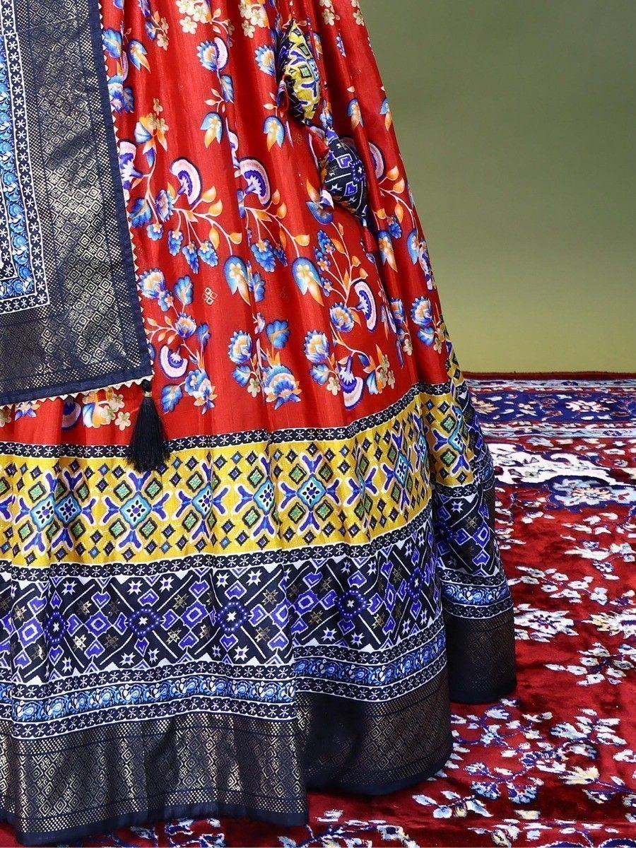 Red Beautiful Floral Printed Dola Silk Traditional Lehenga Choli