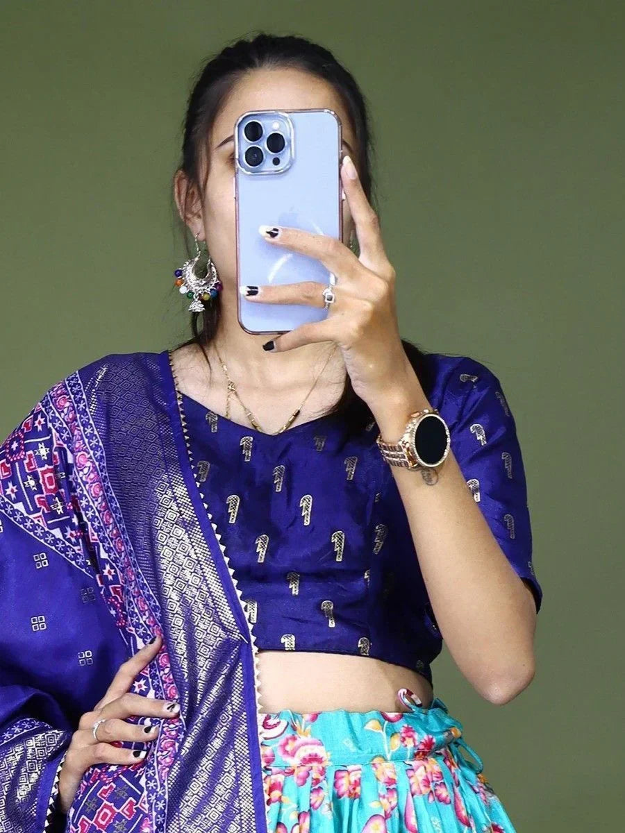 Sea Green Beautiful Floral Printed Dola Silk Traditional Lehenga Choli