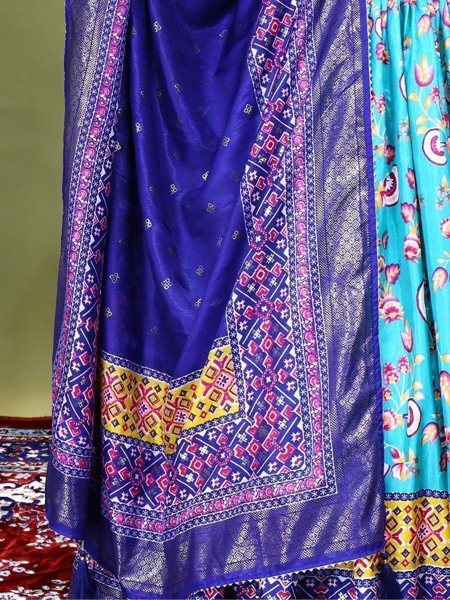 Sea Green Beautiful Floral Printed Dola Silk Traditional Lehenga Choli